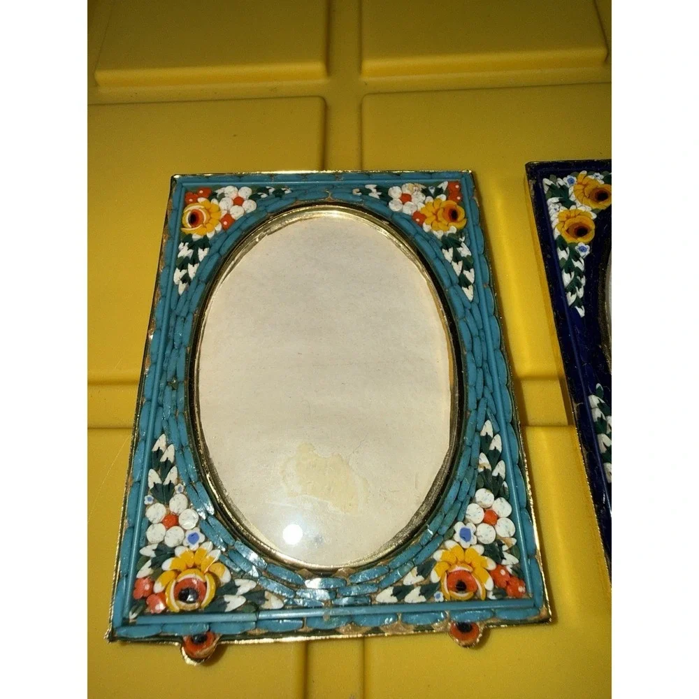 Lot Of 2 Vintage Italian‎ Micro Mosaic Millefiori Mini Floral Photo Frames